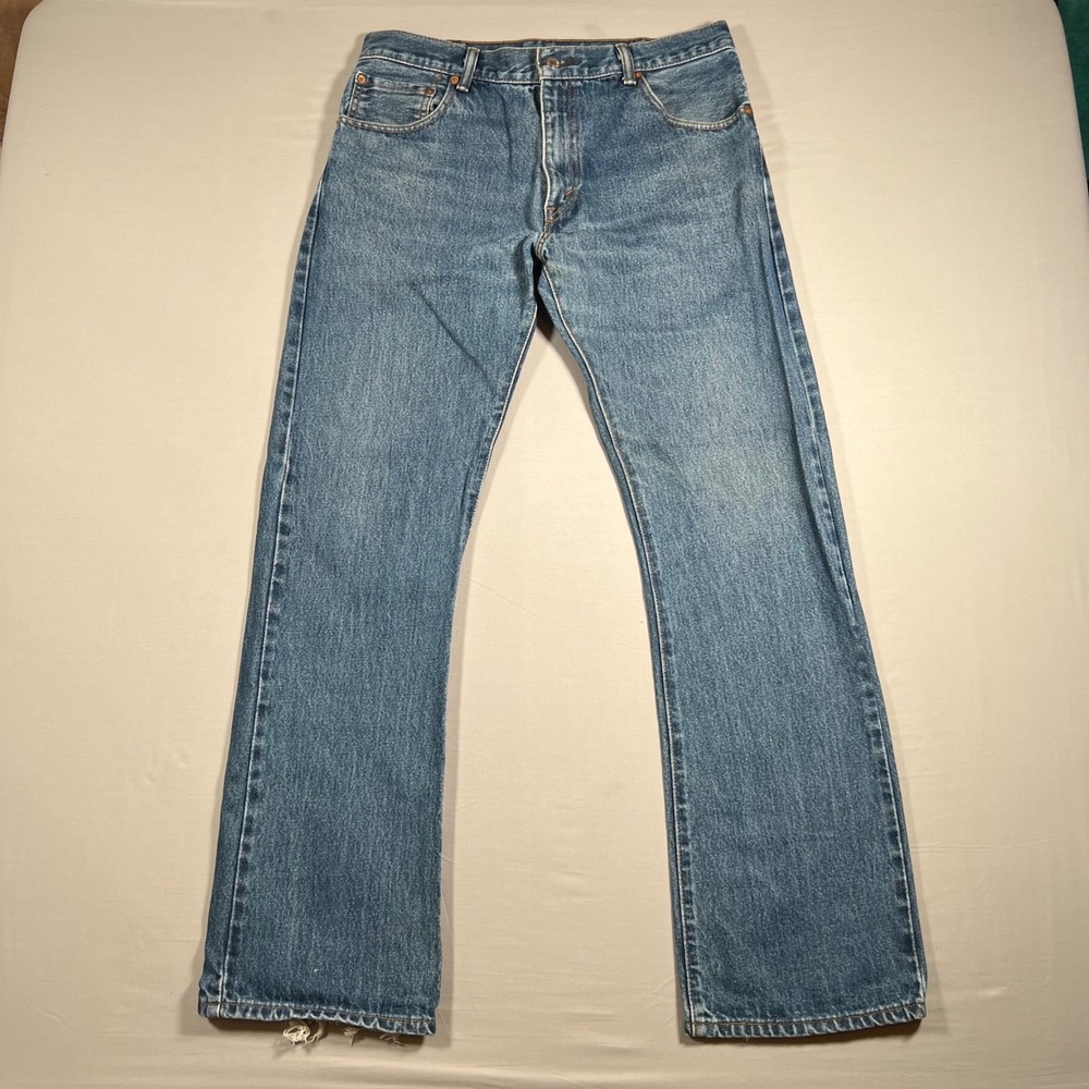 Levis 517 Mens Bootcut Jeans Medium Wash Blue Denim Frayed Hem 32x32